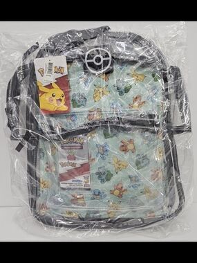 Pokémon Clear Backpack w/3 Trading Cards & Removable Supplies Case, New w/Tag